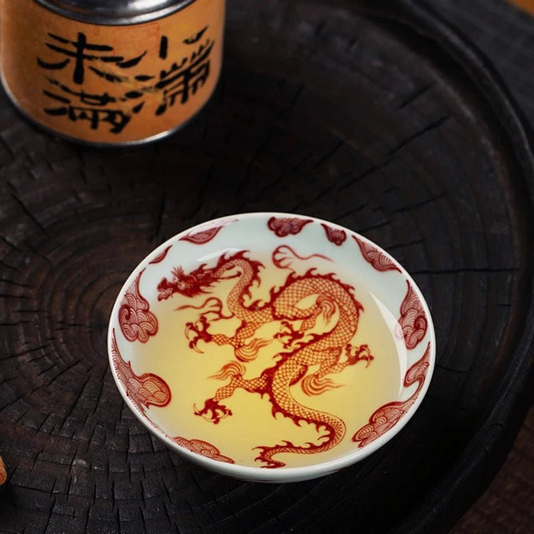 Jingdezhen Ceramic Teacup Imitation Yuan Glazed Red Dragon Pattern Master Cup Retro Chinese Style for Pu'er Tea - China Tea Store