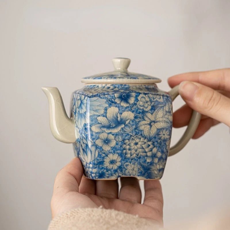 Jingdezhen Ruyao Flower Tea Pot Ceramic Han square teapot, retro tea pot Cool water kettle Household Kung Fu Tea Set 190ml pot - China Tea Store