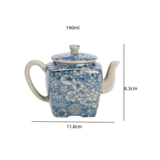 Jingdezhen Ruyao Flower Tea Pot Ceramic Han square teapot, retro tea pot Cool water kettle Household Kung Fu Tea Set 190ml pot - China Tea Store