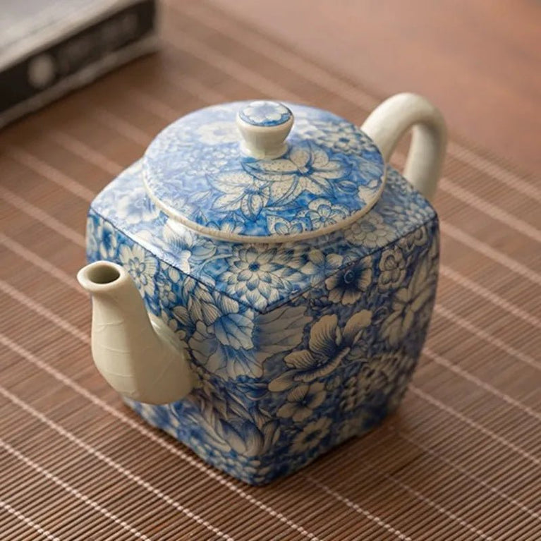 Jingdezhen Ruyao Flower Tea Pot Ceramic Han square teapot, retro tea pot Cool water kettle Household Kung Fu Tea Set 190ml pot - China Tea Store