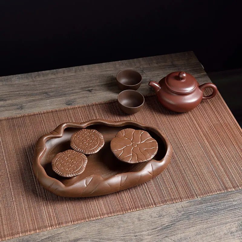 Kungfu Puer Tea Tray Rectangle Lotus Recruiting Wealth Black Tea Tray With Drainage Multifunctional Chinese Purple Sand Wooden - China Tea Store