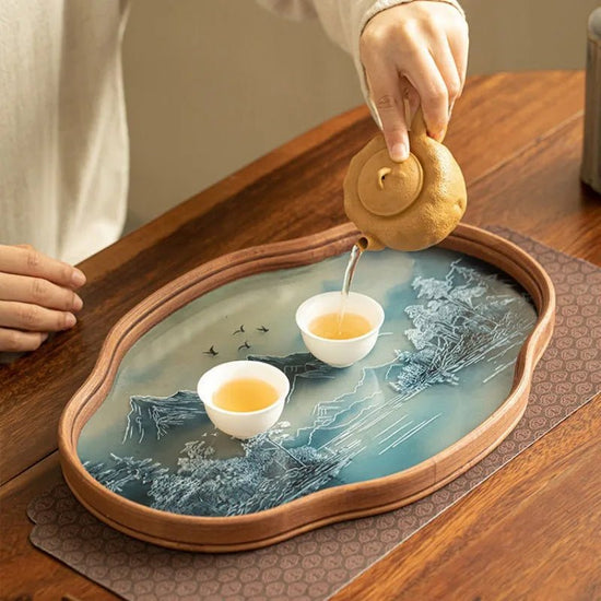 Landscape Glass Tea Tray, Antique Bamboo Table Tray, Kungfu Tea Set, Simple Tea Room Fruit, Dim Sum Tray, Storage Tray - China Tea Store