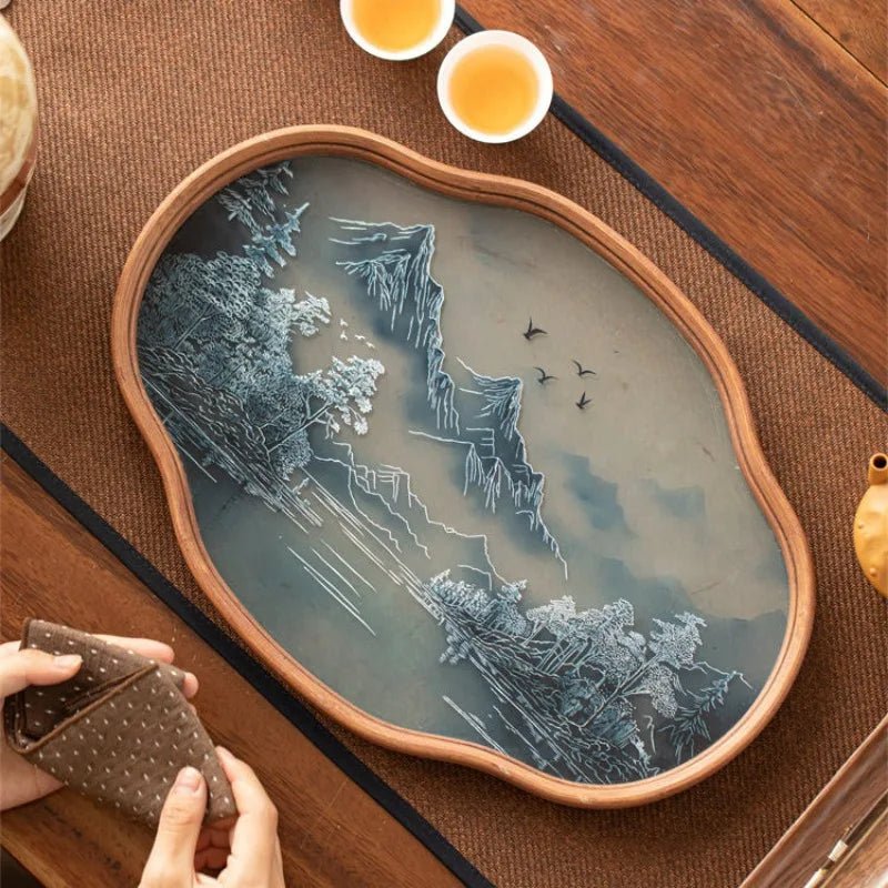 Landscape Glass Tea Tray, Antique Bamboo Table Tray, Kungfu Tea Set, Simple Tea Room Fruit, Dim Sum Tray, Storage Tray - China Tea Store