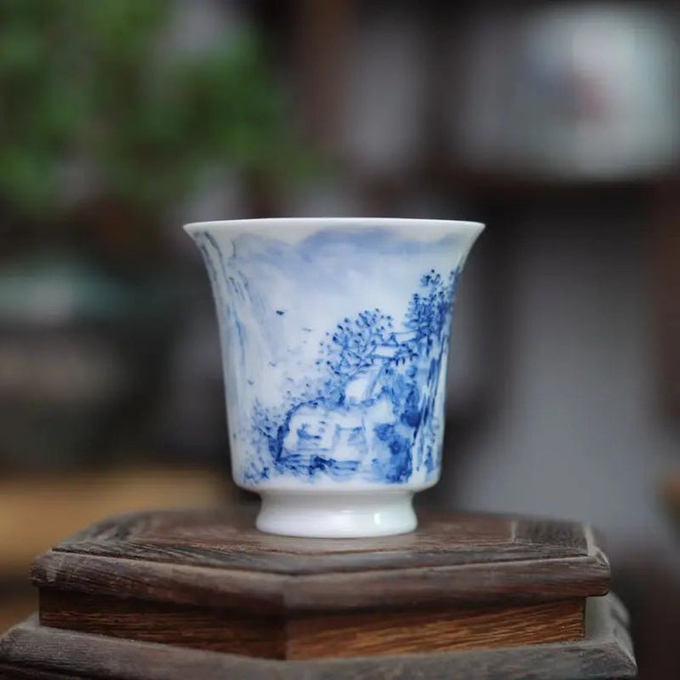 Liu Linrong Hand Painted Master Cup Underglaze Porcelain Tea Set Fragrant Cup Blue and White Porcelain Tea Cup High Foot Horse - China Tea Store