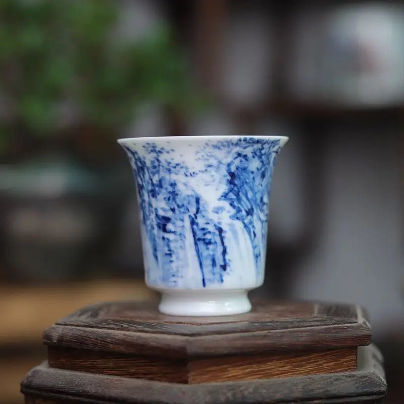 Liu Linrong Hand Painted Master Cup Underglaze Porcelain Tea Set Fragrant Cup Blue and White Porcelain Tea Cup High Foot Horse - China Tea Store