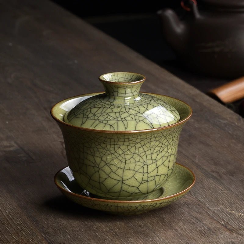 Longquan Celadon Porcelain Gaiwan China Teacups Crackle Glaze Teapot Drinkware 150ml - China Tea Store