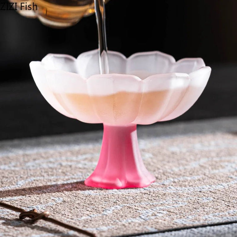 Lotus Flower Glass Tea Cups Afternoon Tea Teacup Milk Fruit Juice Container Color Lotus Goblet Coffee Cup Lotus Shaped Vessel - China Tea Store