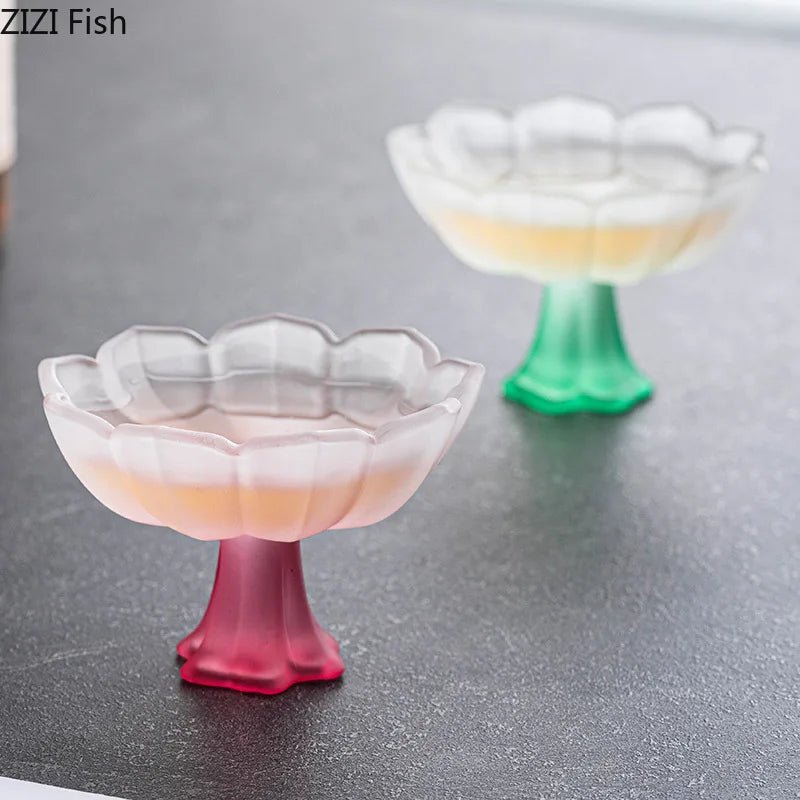 Lotus Flower Glass Tea Cups Afternoon Tea Teacup Milk Fruit Juice Container Color Lotus Goblet Coffee Cup Lotus Shaped Vessel - China Tea Store