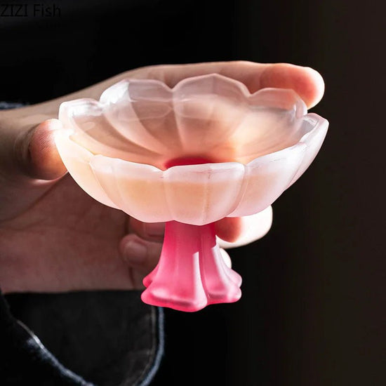 Lotus Flower Glass Tea Cups Afternoon Tea Teacup Milk Fruit Juice Container Color Lotus Goblet Coffee Cup Lotus Shaped Vessel - China Tea Store