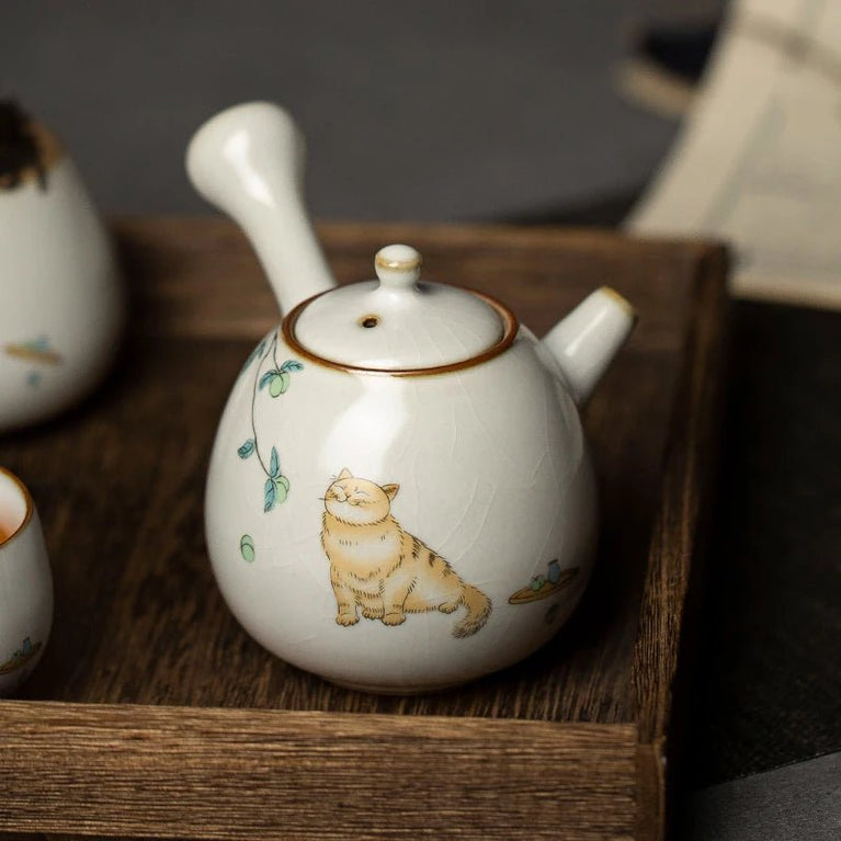 LUWU ceramic kyusu teapot cute cat tea pot chinese kung fu tea set - China Tea Store