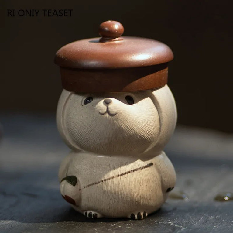 Panda Tea Pet with Peach Hat Peach Model Ornaments Yixing Purple Clay Tea Pet Tea Figurine Crafts Chinese Lucky Tea Set - China Tea Store