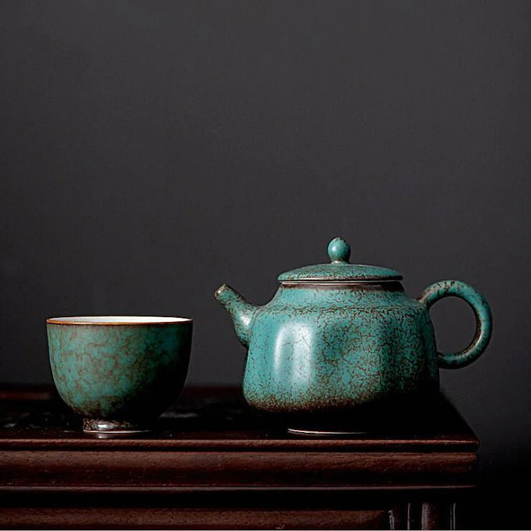 PINNY 150ML Ceramic Turquoise Glaze Teapot Japanese Style Kung Fu Tea Service Retro Pigmented Tea Pot - China Tea Store