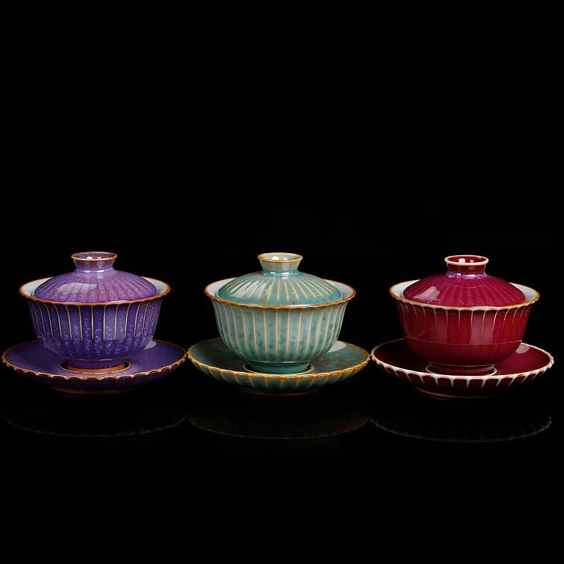 Purple Gaiwan For Tea Tureen With Lid Green Stripe Teaware Kung Fu Tea Ceremony Set Coffee Cups Tea Bowls Chinese Chawan - China Tea Store