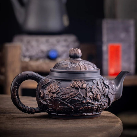 Purple Pottery Teapot Hand Carving Ceramic Drink Pot Kettle Pot Kung Fu Tea Set Pure Teapot Teapot for Tea Puer Tea - China Tea Store