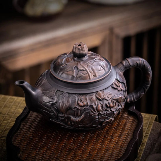 Purple Pottery Teapot Hand Carving Ceramic Drink Pot Kettle Pot Kung Fu Tea Set Pure Teapot Teapot for Tea Puer Tea - China Tea Store