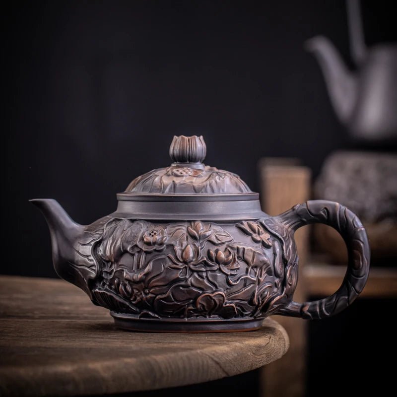 Purple Pottery Teapot Hand Carving Ceramic Drink Pot Kettle Pot Kung Fu Tea Set Pure Teapot Teapot for Tea Puer Tea - China Tea Store