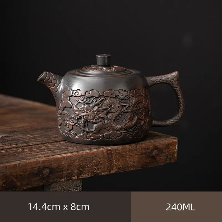 Purple Pottery Teapot Hand Carving Ceramic Drink Pot Kettle Pot Kung Fu Tea Set Pure Teapot Teapot for Tea Puer Tea - China Tea Store