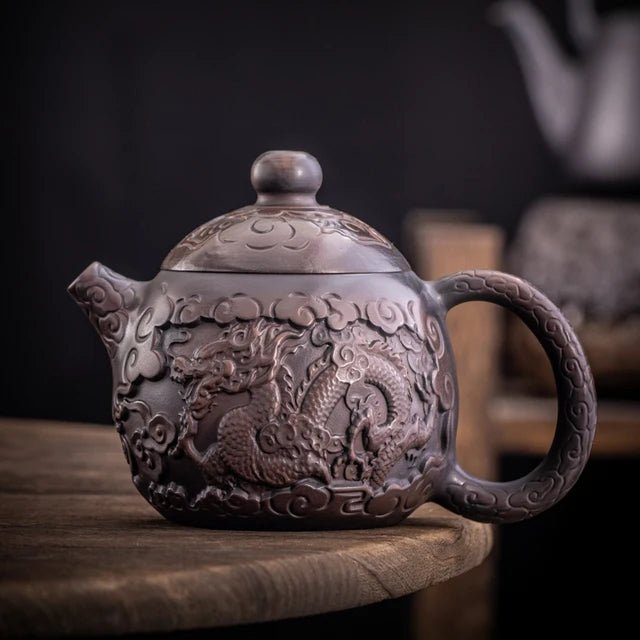 Purple Pottery Teapot Hand Carving Ceramic Drink Pot Kettle Pot Kung Fu Tea Set Pure Teapot Teapot for Tea Puer Tea - China Tea Store