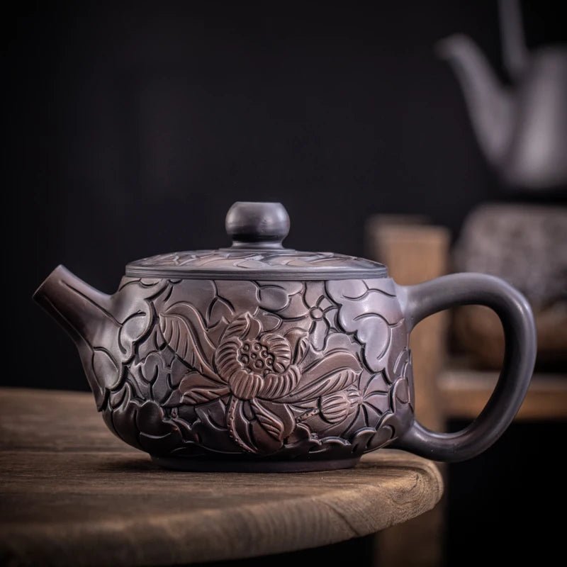 Purple Pottery Teapot Hand Carving Ceramic Drink Pot Kettle Pot Kung Fu Tea Set Pure Teapot Teapot for Tea Puer Tea - China Tea Store