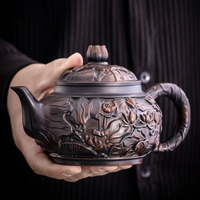 Purple Pottery Teapot Hand Carving Ceramic Drink Pot Kettle Pot Kung Fu Tea Set Pure Teapot Teapot for Tea Puer Tea - China Tea Store