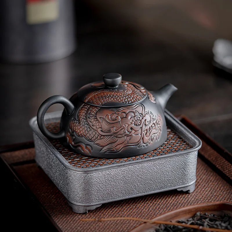 Purple pottery teapot Household ceramic purple clay pot Ceramic single pot kung fu tea set carved relief purple pottery pot - China Tea Store