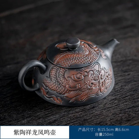 Purple pottery teapot Household ceramic purple clay pot Ceramic single pot kung fu tea set carved relief purple pottery pot - China Tea Store