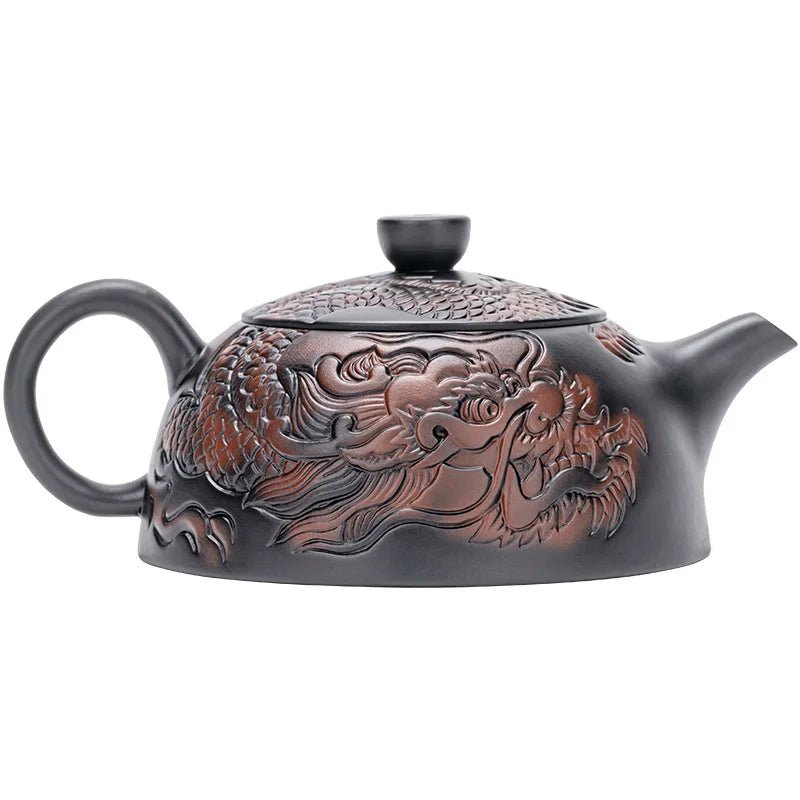 Purple pottery teapot Household ceramic purple clay pot Ceramic single pot kung fu tea set carved relief purple pottery pot - China Tea Store