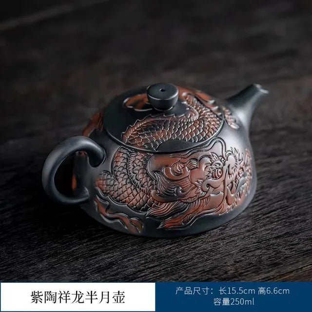 Purple pottery teapot Household ceramic purple clay pot Ceramic single pot kung fu tea set carved relief purple pottery pot - China Tea Store