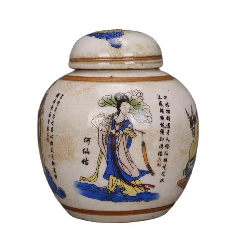 Qing Dynasty Qianlong Famille Mythology Figure Eight Immortals Figure Tea Caddy Antique Porcelain Home Chinese Ornaments - China Tea Store