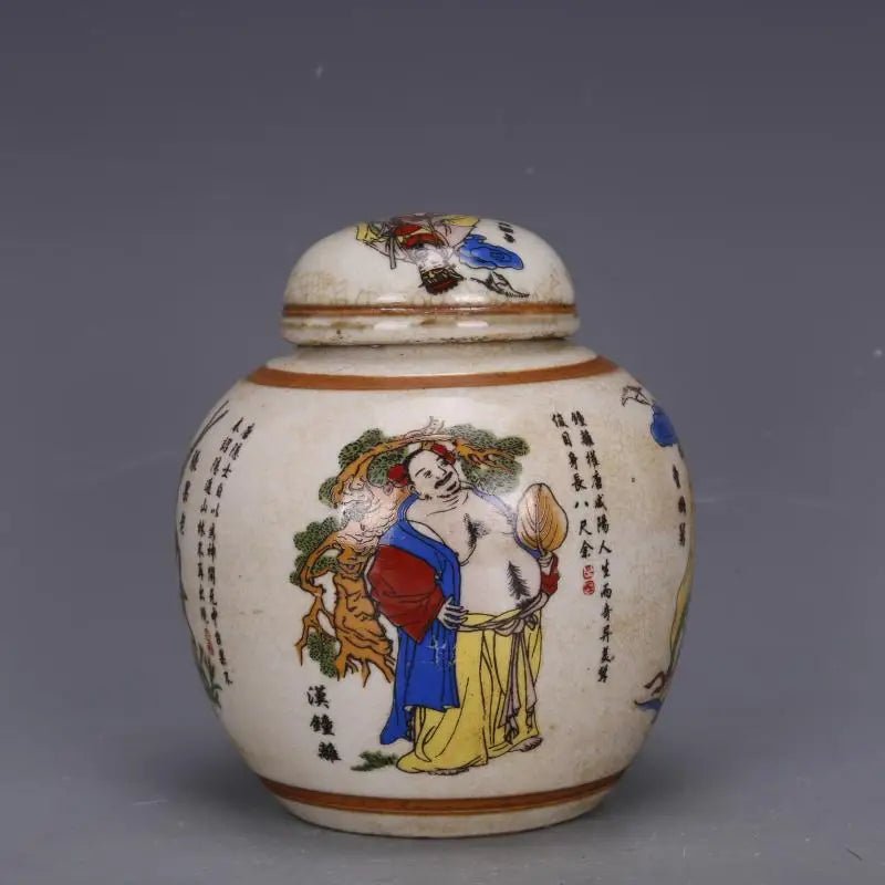 Qing Dynasty Qianlong Famille Mythology Figure Eight Immortals Figure Tea Caddy Antique Porcelain Home Chinese Ornaments - China Tea Store