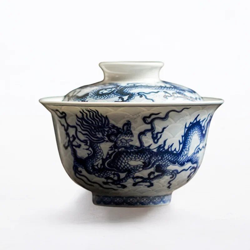 Retro Antique Blue and White Underglaze Color Dragon Gaiwan Chinese Kungfu Tea Making Bowl Tea House Household Bowl - China Tea Store