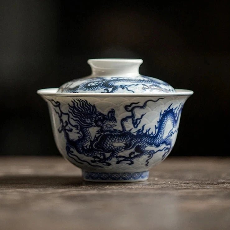 Retro Antique Blue and White Underglaze Color Dragon Gaiwan Chinese Kungfu Tea Making Bowl Tea House Household Bowl - China Tea Store