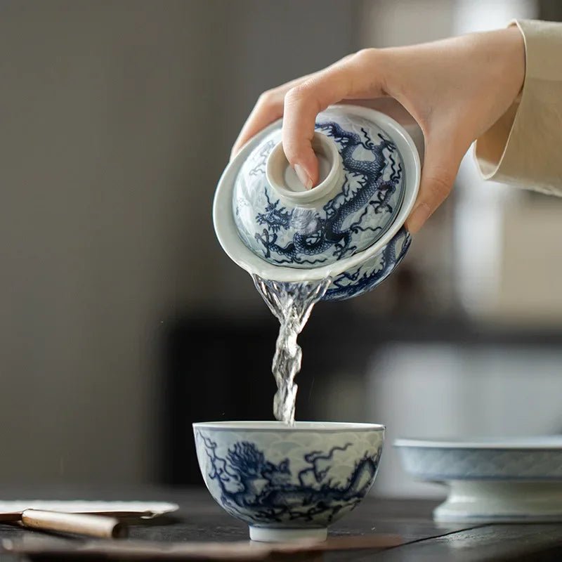 Retro Antique Blue and White Underglaze Color Dragon Gaiwan Chinese Kungfu Tea Making Bowl Tea House Household Bowl - China Tea Store