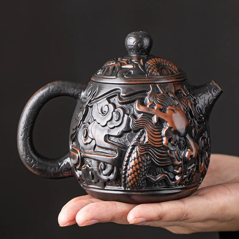 Retro Carving Purple Pottery Teapot Ceramic Household Kettle Pot Kung Fu Tea Set Pure Handmade Teapot Teapot for Tea Puer Tea - China Tea Store