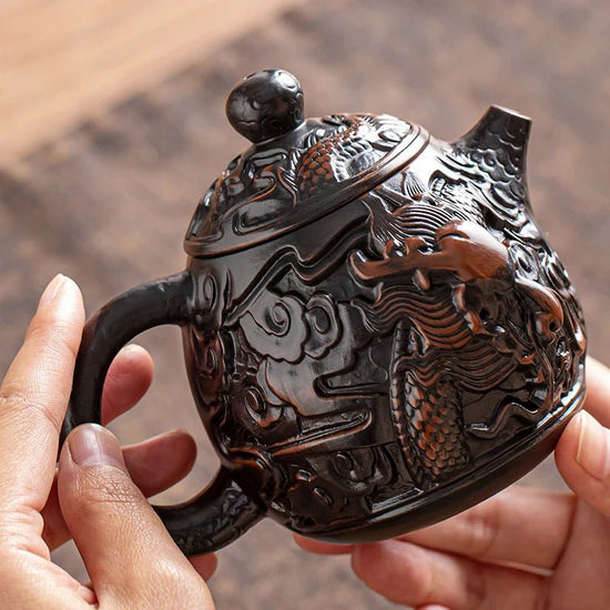 Retro Carving Purple Pottery Teapot Ceramic Household Kettle Pot Kung Fu Tea Set Pure Handmade Teapot Teapot for Tea Puer Tea - China Tea Store