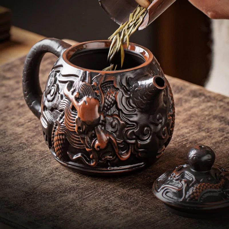 Retro Carving Purple Pottery Teapot Ceramic Household Kettle Pot Kung Fu Tea Set Pure Handmade Teapot Teapot for Tea Puer Tea - China Tea Store