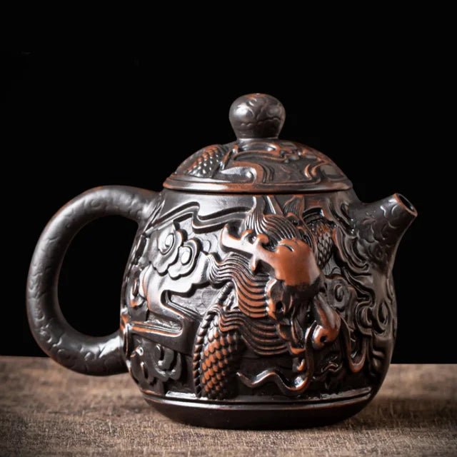 Retro Carving Purple Pottery Teapot Ceramic Household Kettle Pot Kung Fu Tea Set Pure Handmade Teapot Teapot for Tea Puer Tea - China Tea Store