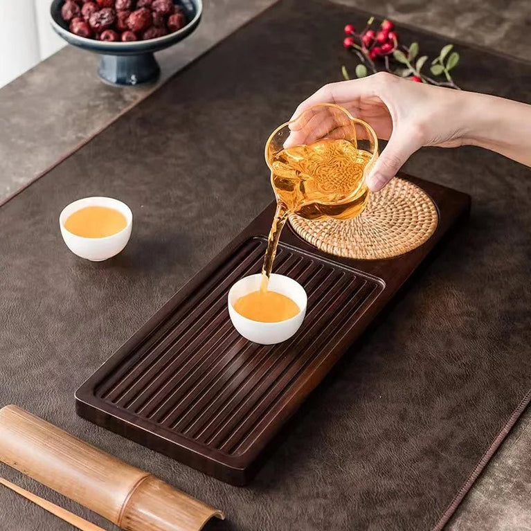 Solid Bamboo Wood Tea Tray Portable Rattan Mat Rectangle Serving Table Plate Storage Dish for Hotel Tea Plate Accessories Saucer - China Tea Store