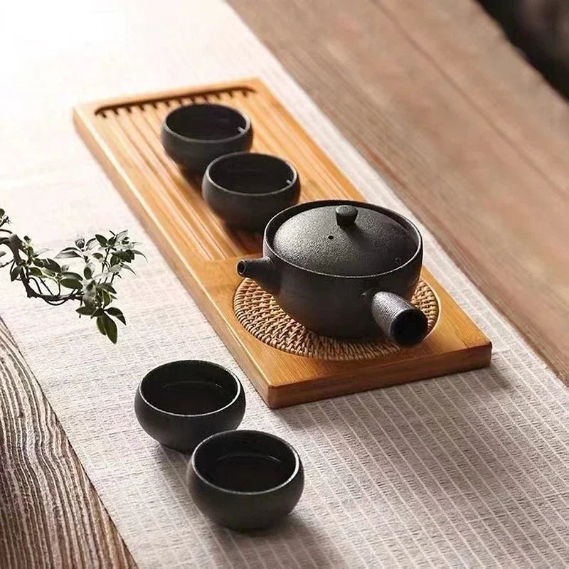 Solid Bamboo Wood Tea Tray Portable Rattan Mat Rectangle Serving Table Plate Storage Dish for Hotel Tea Plate Accessories Saucer - China Tea Store