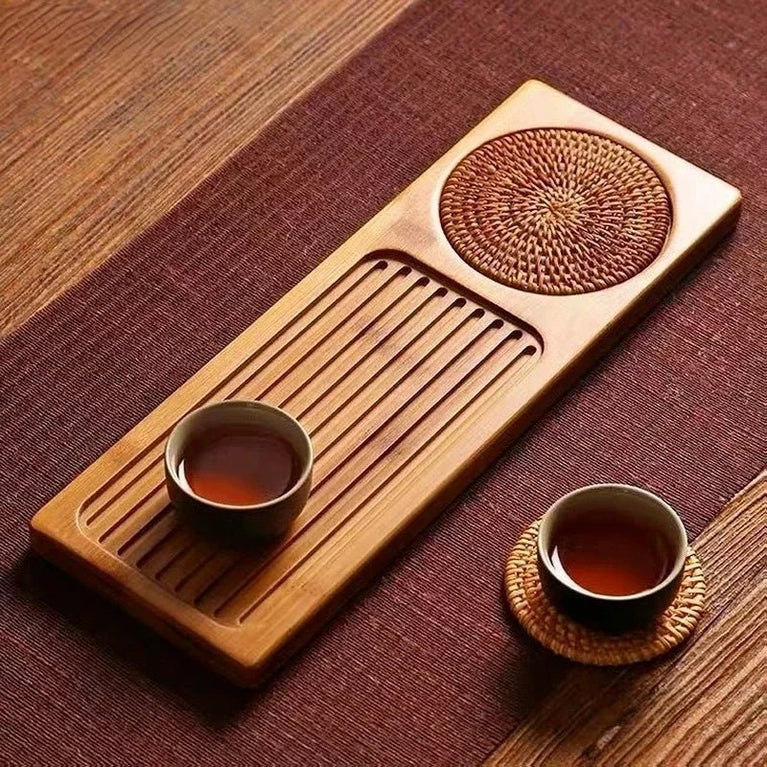 Solid Bamboo Wood Tea Tray Portable Rattan Mat Rectangle Serving Table Plate Storage Dish for Hotel Tea Plate Accessories Saucer - China Tea Store