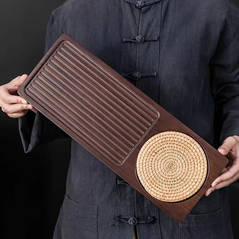 Solid Bamboo Wood Tea Tray Portable Rattan Mat Rectangle Serving Table Plate Storage Dish for Hotel Tea Plate Accessories Saucer - China Tea Store