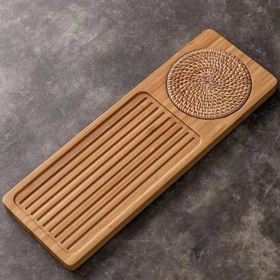 Solid Bamboo Wood Tea Tray Portable Rattan Mat Rectangle Serving Table Plate Storage Dish for Hotel Tea Plate Accessories Saucer - China Tea Store