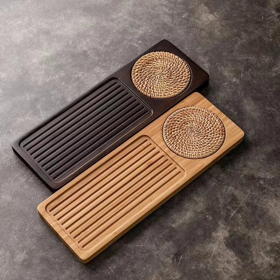 Solid Bamboo Wood Tea Tray Portable Rattan Mat Rectangle Serving Table Plate Storage Dish for Hotel Tea Plate Accessories Saucer - China Tea Store