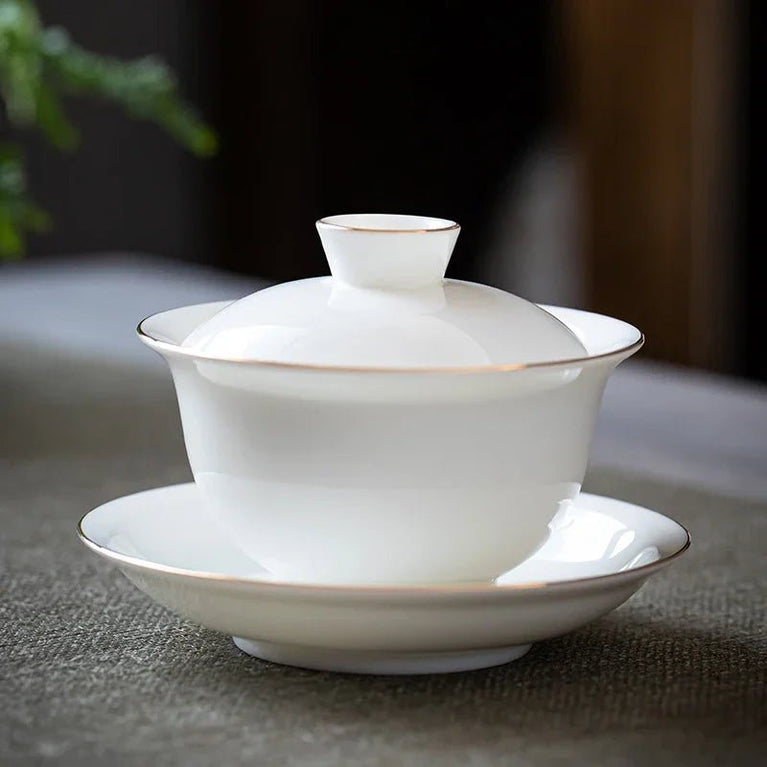 Suet Jade White Porcelain Gaiwan Teacup Handmade Ceramic Tea Tureen Home Teaware Drinkware Travel Cup Chinese Tea Ceremony - China Tea Store