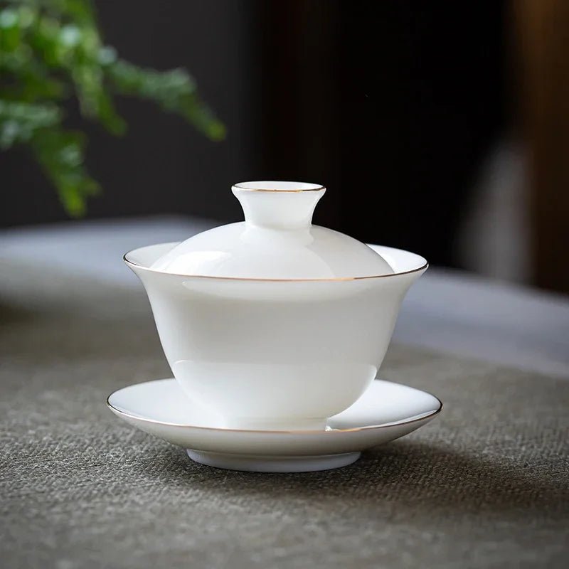 Suet Jade White Porcelain Gaiwan Teacup Handmade Ceramic Tea Tureen Home Teaware Drinkware Travel Cup Chinese Tea Ceremony - China Tea Store