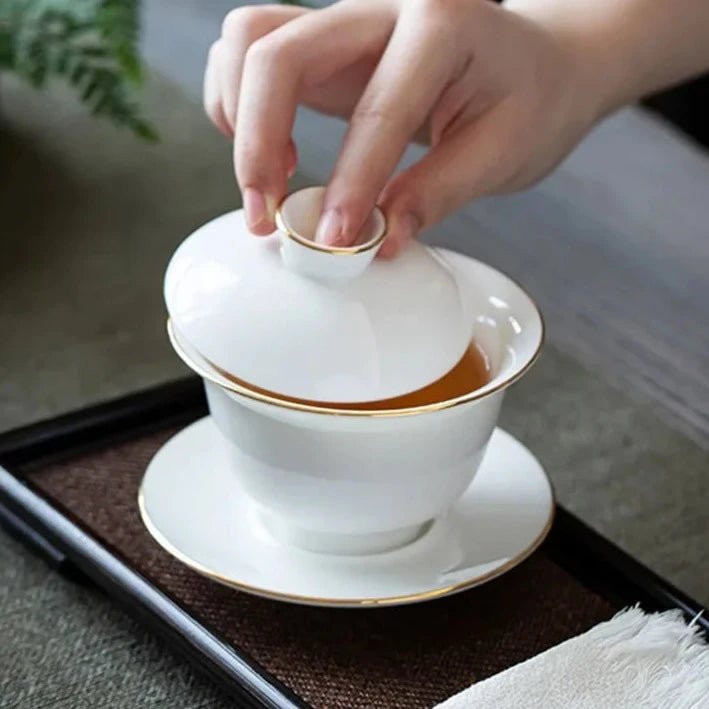 Suet Jade White Porcelain Gaiwan Teacup Handmade Ceramic Tea Tureen Home Teaware Drinkware Travel Cup Chinese Tea Ceremony - China Tea Store