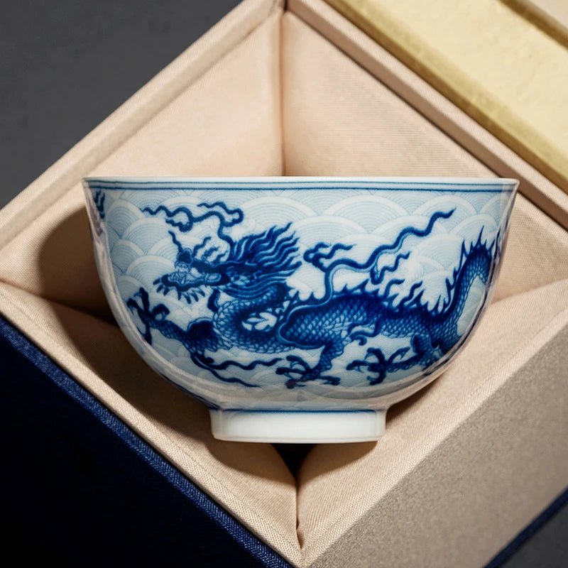 TeaCup Ceramic KungFu Tea Set Antique Blue - and - White Porcelain Dragon Pattern Cup Chinese Teaware Mug Office Drinkware 150ml - China Tea Store