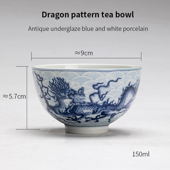 TeaCup Ceramic KungFu Tea Set Antique Blue - and - White Porcelain Dragon Pattern Cup Chinese Teaware Mug Office Drinkware 150ml - China Tea Store