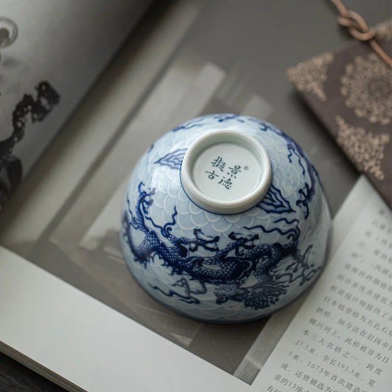 TeaCup Ceramic KungFu Tea Set Antique Blue - and - White Porcelain Dragon Pattern Cup Chinese Teaware Mug Office Drinkware 150ml - China Tea Store