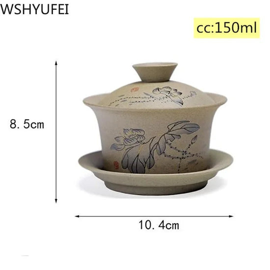 WSHYUFEI Jingdezhen ceramic Gaiwan bowl Chinese style Stoneware retro tea set Handmade Bubble tea bowl Travel Tea cup 150ml - China Tea Store